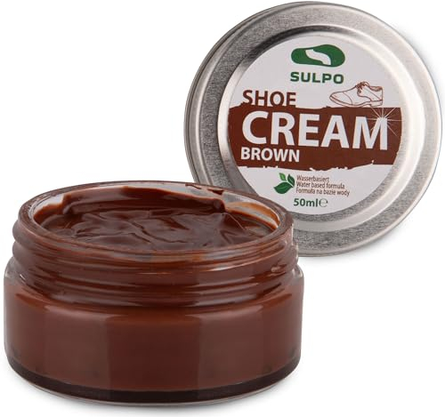 SULPO Cirage marron - Shoe Cream - Cirage pour chaussures - Crème pour cuir - nettoyant chaussure - Basé sur l'eau - renovateur - Entretien du cuir - Cuir véritable et synthétique - 50ml