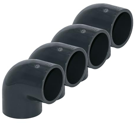 HAF 4X PVC Fittings Winkel 90° mit 50mm x 50mm | Klebemuffe x Klebemuffe | Winkelverbinder aus grauem PVC-U | PN16 für PVC Rohr, Poolfitting, Pool, Schwimmbad, Poolverrohrung, Druckleitung