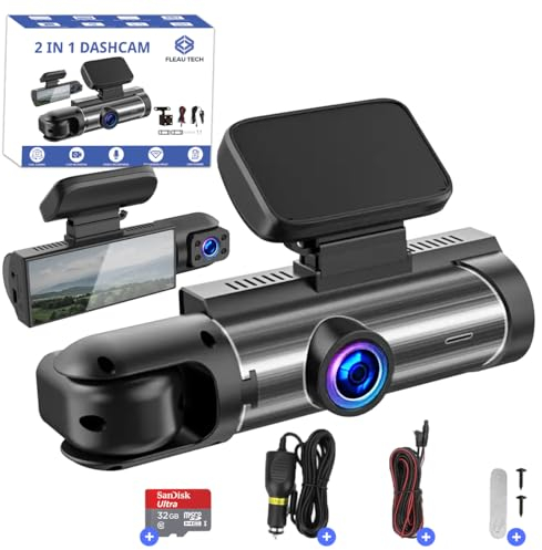 Fleau Tech Dashcam fürs Auto – Inkl. WLAN und App – Fahrtenschreiber mit Doppelobjektiv – Bewegungserkennung und Parkmodus – Full HD – 170° Weitwinkelobjektiv – Loop-Aufnahme – Micro SD-Karte 32 GB
