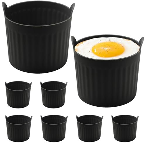 SEGNAYEN Air Fryer Egg Mould, Slicone Ramekins for Air Fryer, Non Stick Muffin Cases Cups for Poached, Fried Eggs, 8 Pack, Black