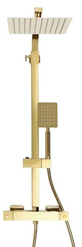 banborba Dusch Armatur Duschset Regendusche Duschsystem mit Thermostat, Duschsystem Große Regendusche Duschgarnitur, Antik Edelstahl Regendusches Dusch Armatur Retro Duschset Duschsystem, Gold