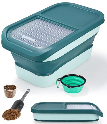 Zawaer Hundefutter Aufbewahrung, Pet Food Container 5kg,Trockenfutter BehäLter, Hundefutterbox, Futterbehälter für Haustiere Faltbar mit Deckel Löffel Messbecher (Grün)