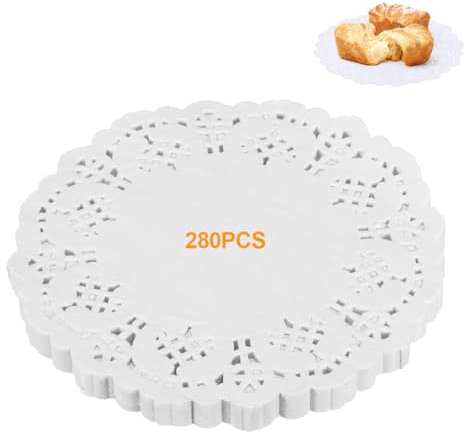 ZKGYUS 280 Stück Tortenspitze Klein Rund Papierdeckchen 3,5 Zoll Runde Papier Tischsets Deckchen Kuchenmatte Papier für Hochzeit, Geburtstag, Kuchen, Desserts, Geschirr Lebensmitteldekoration