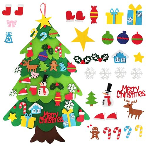 YHNMMNO Árboles de Navidad de Fieltro 102cm Árbol de Navidad con 32 Adornos Desmontables DIY para niños,Arboles de Navidad para Casa Puerta de Pared