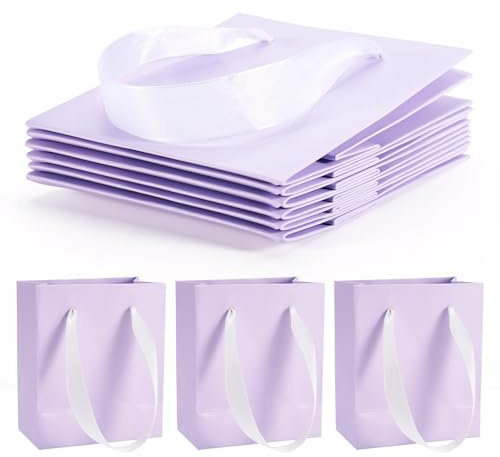 Sparkeads Lot de 6 sacs à provisions en papier kraft avec poignée en ruban pour petite entreprise, fête, anniversaire, mariage, fête prénuptiale, 6 x 11 x 13 cm (violet)