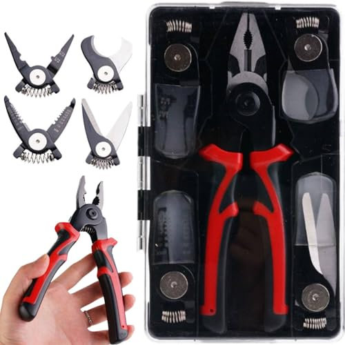 Generic 5 in 1 Multifunctional Pliers Tool Set with Interchangeable Heads, Wire Stripper, Cable Cutter, Crimping Plier, Scissor for Trimming Wires, Limited Warranty