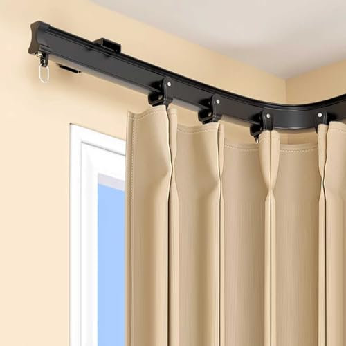 Gardinenstange aus Aluminium Schwarz/Weiß Vorhangschiene mit stummen Rollen Flexible Vorhangschiene 1-läufig for Fenster Dusch Raumteiler(Black,1m(3.3ft))