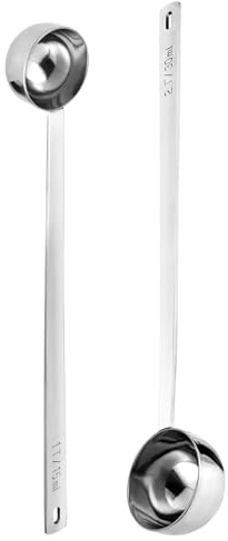 Doosu Long Handled Coffee Scoop, 18/8 Stainless Steel Measure, 25cm/15&30ml | Extra Long Metal Measuring Tablespoon Scooper for Ground Coffee Beans, Espresso, Protein Powder, Tea (1&2Tbsp, Silver)