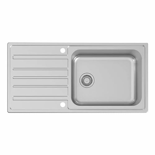 Lussena® 1000 x 500mm Stainless Steel Kitchen Sink Single One 1.0 Bowl Inset Drop in Installation, Left Hand Drainer, 18/8 Grade Steel Sinks, Free Basket Strainer Waste