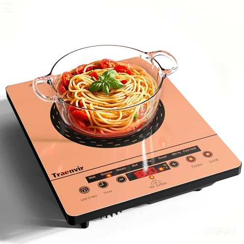 Traenvir Single Burner Electric Cooktop, One Burner Ceramic Stove 1800W, Portable Electric Cooktop with Touch Control, Child Safety Lock, 4 Hour Timer, Overheat Protection, 110V-120V Plug in, Orange