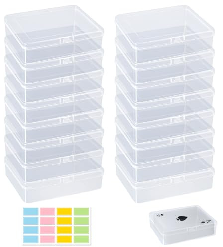BORISCA 16 scatole portaoggetti con coperchio piccolo, scatola per carte da gioco, in plastica, trasparente, con 16 etichette colorate, scatola di plastica con coperchio per riporre le carte