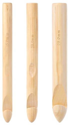 Xinjoduz 3 Stück Häkelnadel Holz 15mm 20mm 25mm Häkelnadeln Große Set Holzstricknadel-Set Crochet Hook Hölzerne Häkelnadel für Anfänger und Profis Stricken Nähen