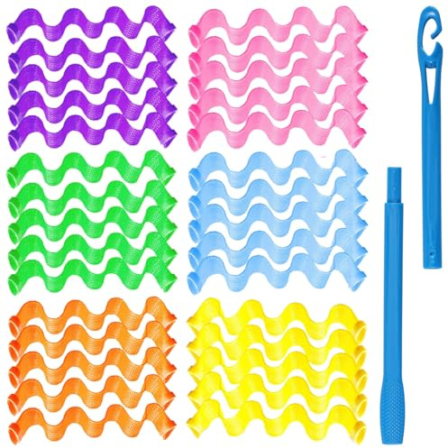 30 Stück Lockenwickler Lange Haare,Wave Styling Kit, Spiral Locken Wellen Ohne Hitze Lockenwickler,Natürliche Wellen & Volumen,mit 2 Stück Styling Haken für alle Haarlängen,30cm