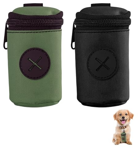 2 dispensadores de bolsas para excrementos de perro, soporte para bolsas de excrementos de perro con mosquetón dispensador portátil, cómodo, duradero y ligero, para caminar, correr, acampar (negro +