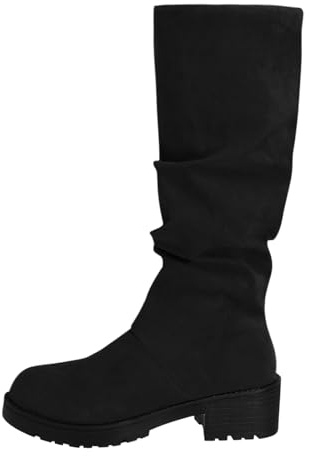 Generisch Bottes hautes pour femme - Élégantes et tendance - Talon bas - Bottes d'hiver antidérapantes - Mi-mollet - Tige large - Hauteur au genou - Bout rond - Bottes longues