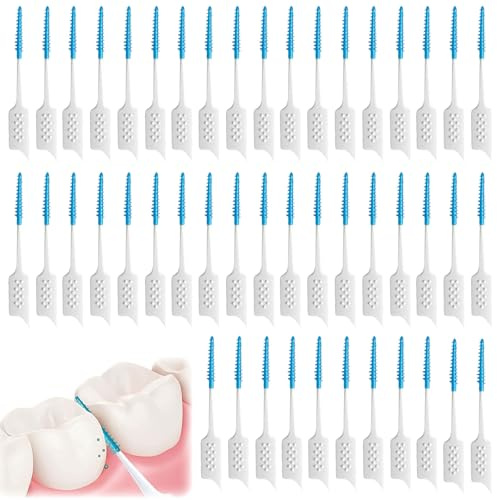 200 Piezas Cepillos Interdentales, Silicona Cepillo Interdental, Hilo Dental Palillo de Dientes para Limpieza Dental Higiene Interdental, Azul