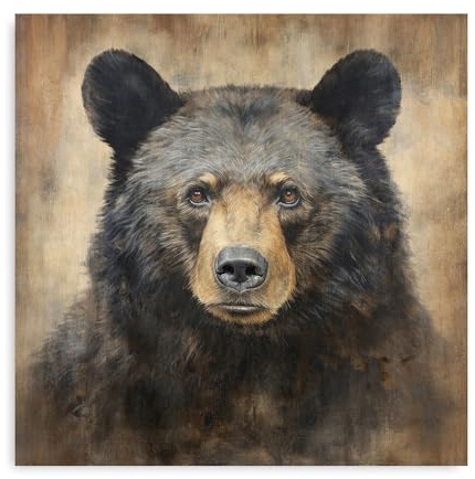 Kunstorner Black Bear Decor Log Cabin Decor Rustic Woodland Bears Paintings 24X24X1 Panel