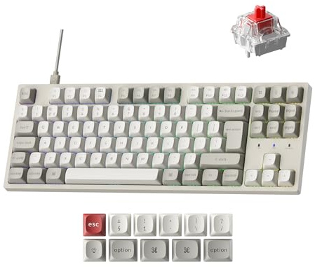 Keychron C1 Pro 8000Hz Wired Mechanical Keyboard, TKL Layout QMK Launcher with Hot-Swappable Super Red Linear Switch, Non-Shine-Through PBT Keycaps Compatible for Mac Windows Linux, Retro UK Layout