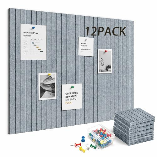 Sanoneinch 120 x 90 cm Selbstklebende Filz Pinnwand,12 Pack Pinnwand Kork Alternative, Dekorative Vision Board Fotowand Pin Board Memoboard mit Pinnnadeln für Büro, Küche & Kinderzimmer,Mondlichtgrau