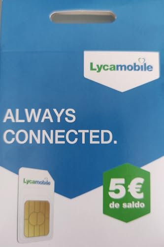 Carte Lycamobile - 5 € de Solde - appels nationaux et internationaux - Internet Mobile - Couverture Movistar - Identification requise (Carte d'identité, NIE ou Passeport)