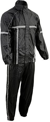 Milwaukee Leather MPM9510 Men's Black Water-Resistant Motorcycle Rain Suit with Hi Vis Reflective Tape - Large