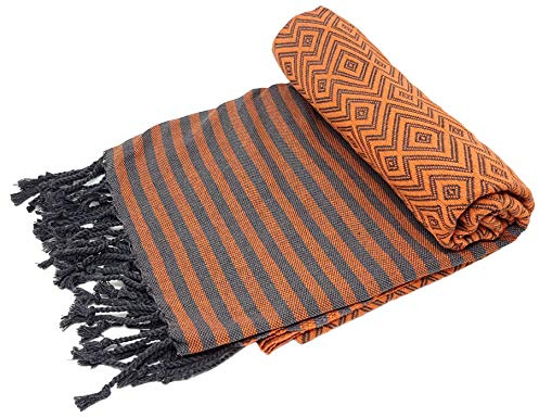 Stefano Ferrante KELIM LUX Hamamtuch (orange) | Saunatuch, Pestemal, Fouta, Strandtuch, Badetuch, 100x180 cm, Baumwolle
