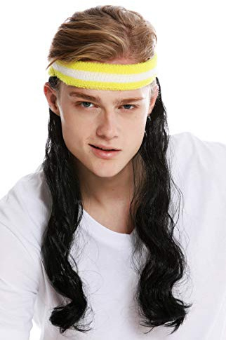 WIG ME UP - CXH-014-P103 Mi-Perruque Bandeau et Longs Cheveux Coupe mulet beauf années 80 Joueur de Tennis Noir