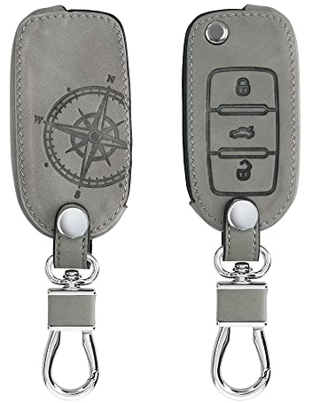 kwmobile Schlüsselhülle für VW Skoda Seat 3-Tasten Autoschlüssel Hülle - Autoschlüssel Schlüssel Hülle aus Silikon - Schlüsselschutz Gehäuse aus Kunstleder in Grau