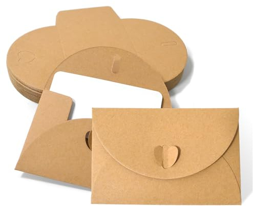 Kraftpapier Umschläge,Briefumschläge,Kraftpapierumschläge,Geschenkkartenumschläge mit Herzverschluss,handgefertigte süße Umschläge für Grußkarten,Einladung,Geburtstagskarten (50 Stück)