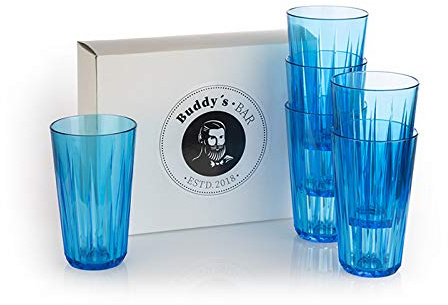 Buddy´s Bar - 6er Set, Hochwertige 0,5 Liter Tritan Kunststoff Trinkbecher, BPA frei, Kristallglas-Optik, bruchfeste Mehrweg-Becher, wiederverwendbar und spülmaschinenfest, 500 ml, blau