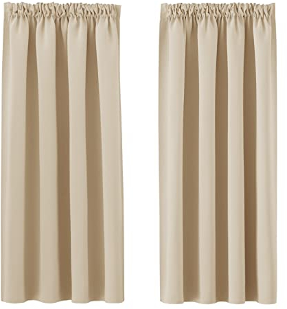 PONY DANCE Wohnzimmer Vorhänge für Schiene 2er Set H 145 x B 140 cm Biscotti Beige, Verdunklungsvorhänge mit Kräuselband Gardinen Kurz Blickdicht Thermovorhänge gegen Kälte