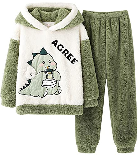 Masrin Pyjama Set für Paare Damen Herren Plüsch Nachtwäsche Anzug Warme Winter Fleece Nachtwäsche Langarm Sweatshirt mit Kapuze +Hose Cartoon süße Homewear