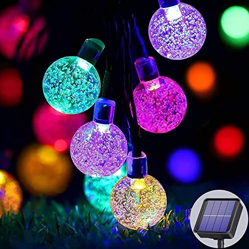 Augone Solar-Lichterkette für den Außenbereich, 50 LEDs, 23 Fuß, 8 Modi, Solar-Kristallkugeln, wasserdicht, Außen-/Innenleuchten, Beleuchtung für Garten, Bäume, Terrasse, Weihnachten, Hochzeiten, Par