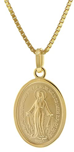 trendor Milagrosa Anhänger Gold 585 Madonna + Vergoldete Silberkette 51945 | zauberhafter Halsschmuck für Damen, Abbild der Mutter Jesu, Echtgold Anhänger,