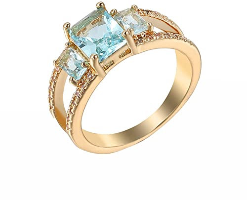 Whoiy Ring Mädchen Gold Vier Klauen Elegantes Rechteck Hellblau CZ Geschenke für Frauen Größe 57 (18.1)
