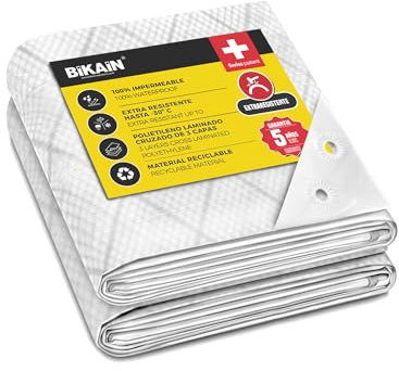 Bikain - Lona Impermeable Exterior - 3x4 Metros - 120g/m2 Reforzada - Argollas Antidesgarro - Toldo 100% Impermeable y 100% Protección UV - Cubretodo Múltiples Usos - 3 Capas Laminado Cruzado