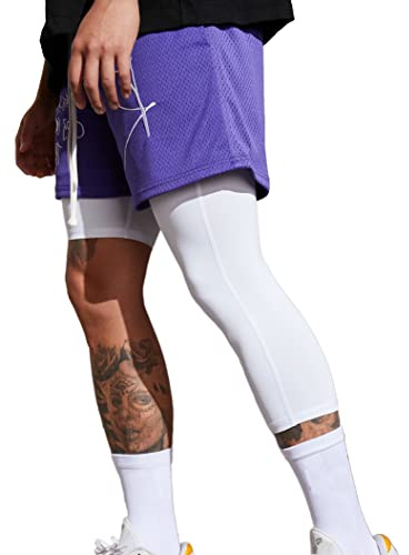 Smatstyle Leggins Uomo Pantaloni Sportivi a Compressione Gamba Singola 3/4 Pantaloni da Basket Base Layer ad Asciugatura Rapida Fitness Corsa (L, Bianco-leftL)