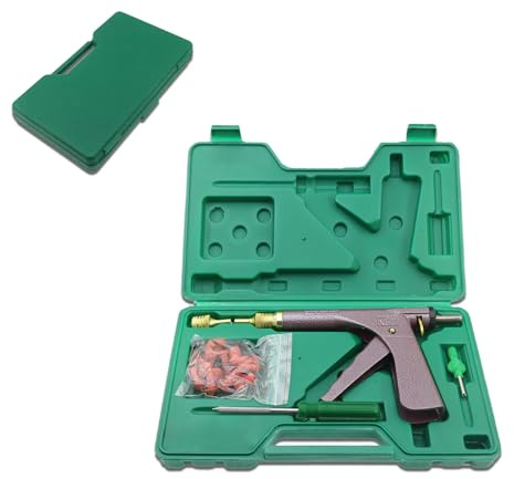 Tubeless Tyre Repair Kit Tire Gun Puncture Valve Removal Tools with Mushroom Plugs for Truck, RV, Jeep, ATV, Tractor,Trailer ect Djustable Four (Black)