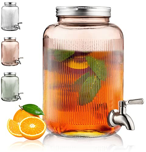 Berglander Frigo dispenser bevande in vetro, distributore di bevande 4L con rubinetto in acciaio inossidabile a tenuta stagna per barbecue, picnic, festa in piscina ed eventi sociali (rosa)