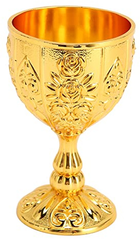 HERCHR Copa De Cáliz, Copa De Vino En Relieve De Metal Vintage, Decoración Artesanal, Copa De Vino De Cáliz Con Patrón De Flores En Relieve De Metal Para El Hogar(gold)