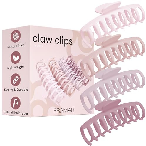 FRAMAR Fermagli per capelli da donna - Fermagli per - Blush Confezione da 4 | artigli extra grandi per capelli spessi,Fermagli per capelli da donna
