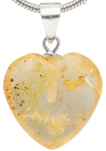 Lebensquelle Plus Colgante en forma de corazón de piedra preciosa auténtica | Anilla de plata 925 – dos tamaños | Colgante de corazón de piedra natural | Joyería e idea de regalo (Ámbar, S)