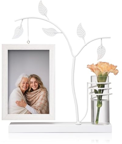 Afuly Bilderrahmen 10x15 Holz Doppelglas Weiß Modern Fotorahmen mit Vase und Metall Baum für 2 Fotos Familie Freund Geburtstag Festival Geschenke für Mama Oma