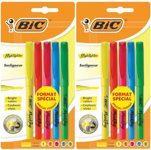 BIC Highlighter Surligneurs Pointe Biseautée, 5 unités (Lot de 2)
