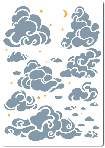 GORGECRAFT 21 x 29.7cm Schablone Wolke Stern Mond Große Wolkenwand-Vorlagen Wiederverwendbar Ausgehöhltes Zeichenschild Quadratische Schablone Zum Malen Auf Holz Wand Scrapbooking Karten Heimwerken