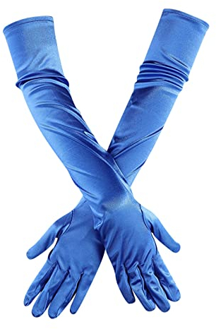 DUHGBNE Long Satin Gloves Finger Women Bridal Dance Gloves Length Elbow Opera 20s Gloves Latex Gloves, blue, One Size