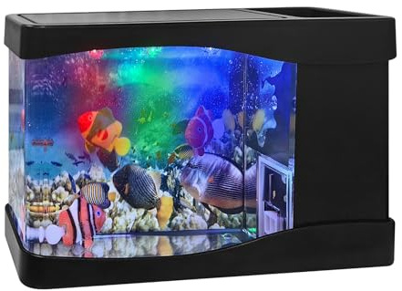 YATOSEEN LED-Aquariumlampe, 3-Farben-Licht, mini-Aquarium-Deko, bunte Hintergründe, 3 künstliche Fische, ideal für Büro, Schlafzimmer, Wohnzimmer, Geschenke für Kinder oder Katzen