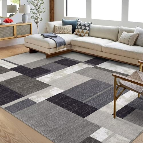 GAOMON 5x7 Rugs for Living Room Modern Geometric Washable Rug Color-Blocked Patchwork Rug Indoor Non Slip Soft Rug Non Shedding Low Pile Throw Carpet Accent Rug for Bedroom Dining Room Office Brown