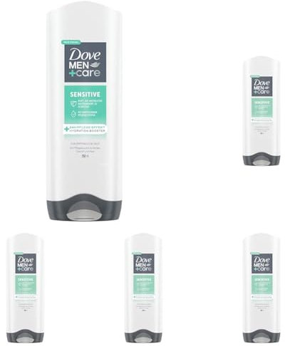 Dove Men+Care 3-in-1 Duschgel Sensitive Duschbad für Körper, Gesicht und Haar für empfindliche und trockene Haut 250 ml 1 Stück (Packung mit 5)