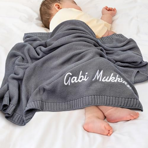 TICBIK Personalisierte Babydecke mit Namen Baumwolle Strickdecke Baby